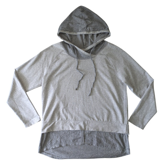 Sundance Catalog Gray Layered Pullover Hoodie Sweatshirt Tunic Size XL Striped - Picture 1 of 9